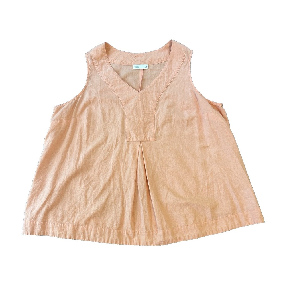 Linen Blend Craft & Barrow Peach Coral Womens Tank Top Blouse 1X Coastal Resort